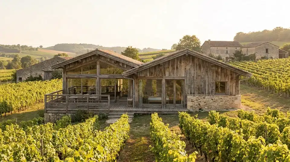 Hébergement de charme aménagé en bordure de vignes pour accueillir des œnotouristes en court séjour